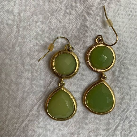 Green and Gold Teardrop Earrings - Picture 3 of 3